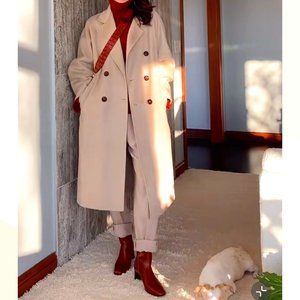 Oat Wool Double-breasted Coat with belt